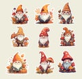 Autumn gnomes, a set of cartoon minimalist stickers.